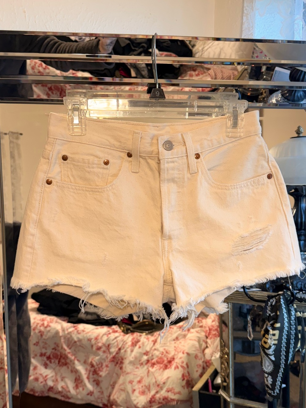 Levi’s Shorts Distressed Cream Off White Premium Denim Shorts